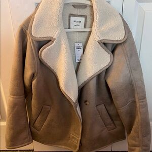 Sherpa-Lined Faux Suede Jacket
